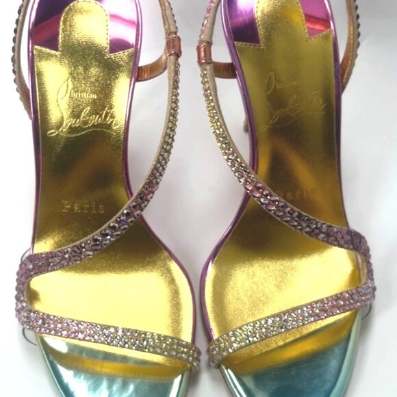 Christian Louboutin Rosalie Strass Boreal Heels Metallic Multicolor Sandals Sz36 - Picture 6 of 12